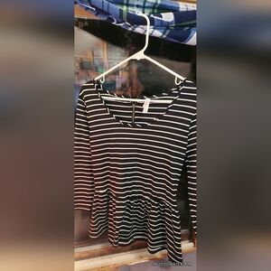 Xhilaration Striped Black and White Peplum Top